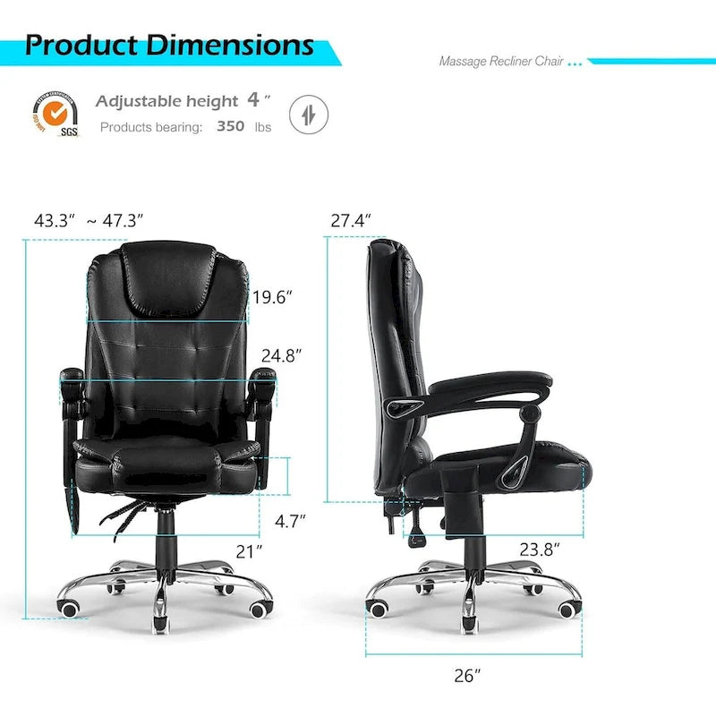 AECOJOY Chaise de bureau ergonomique avec 7 points de massage vibrant et fonctions chauffantes