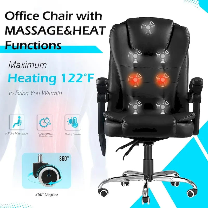 AECOJOY Chaise de bureau ergonomique avec 7 points de massage vibrant et fonctions chauffantes