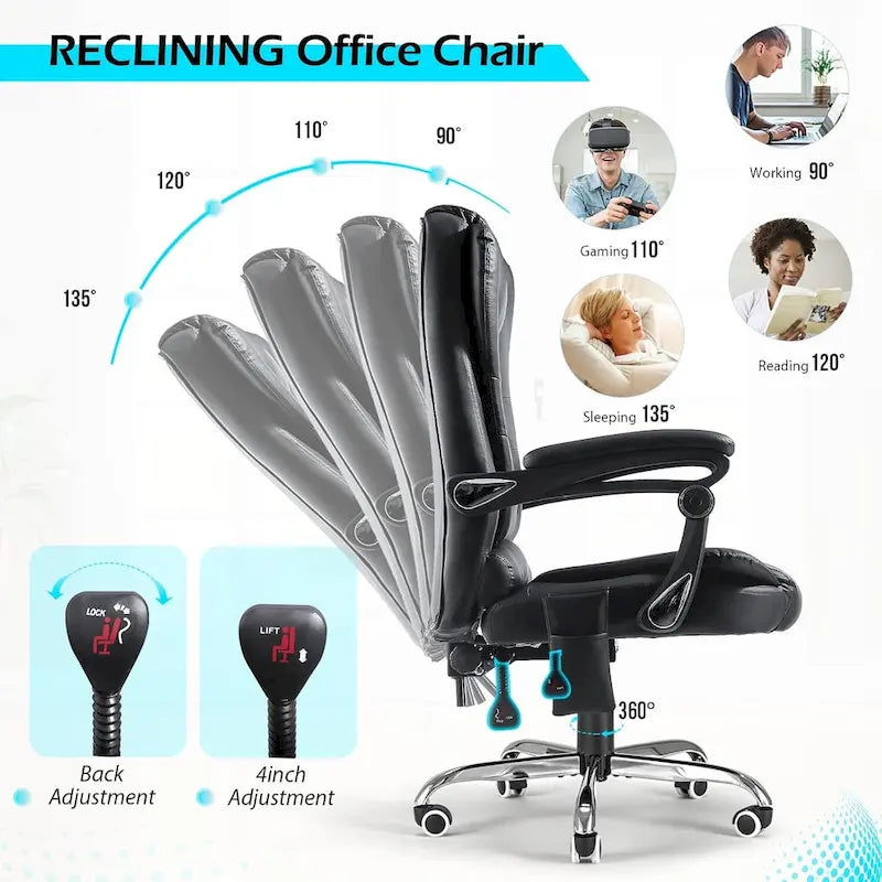 AECOJOY Chaise de bureau ergonomique avec 7 points de massage vibrant et fonctions chauffantes