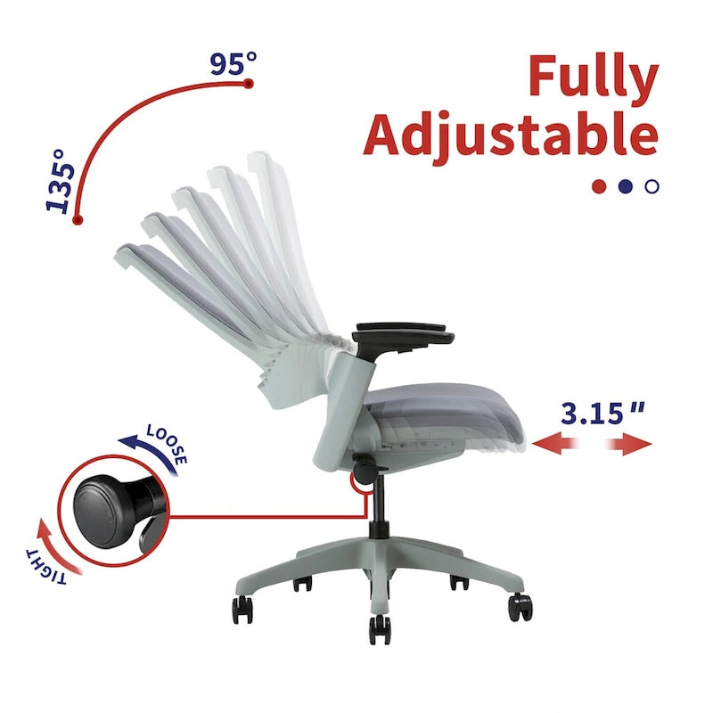 Chaise de bureau réglable en hauteur en tissu certifié ANSI-BIFMA Furniture of America Hudson Modern Grey