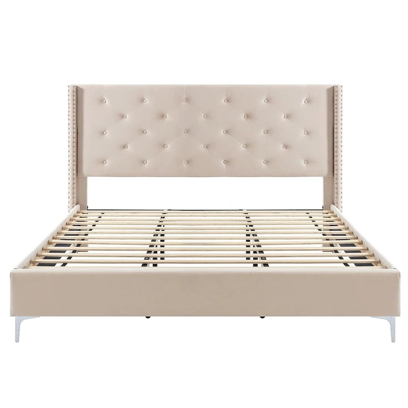 Cadre de lit plateforme Morden Fort King Size en velours rembourré avec pieds en métal de 15 cm