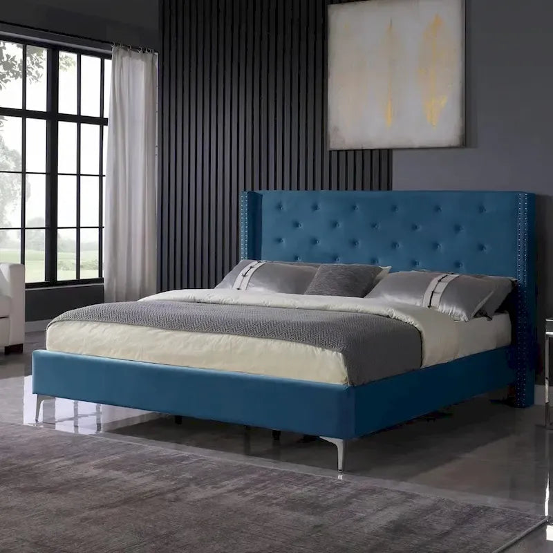 Cadre de lit plateforme Morden Fort King Size en velours rembourré avec pieds en métal de 15 cm