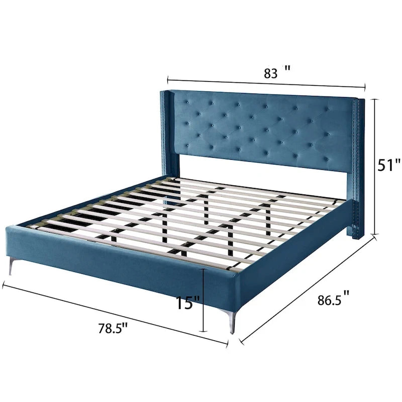 Cadre de lit plateforme Morden Fort King Size en velours rembourré avec pieds en métal de 15 cm