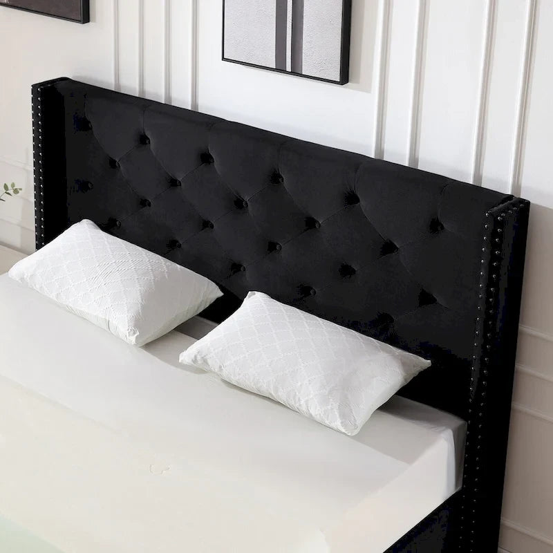 Cadre de lit plateforme Morden Fort King Size en velours rembourré avec pieds en métal de 15 cm