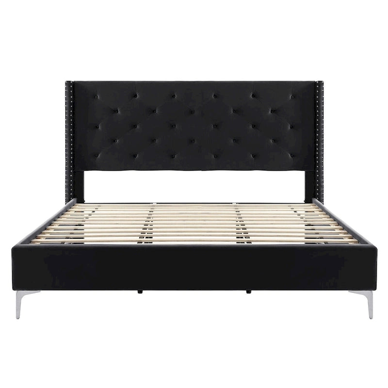 Cadre de lit plateforme Morden Fort King Size en velours rembourré avec pieds en métal de 15 cm