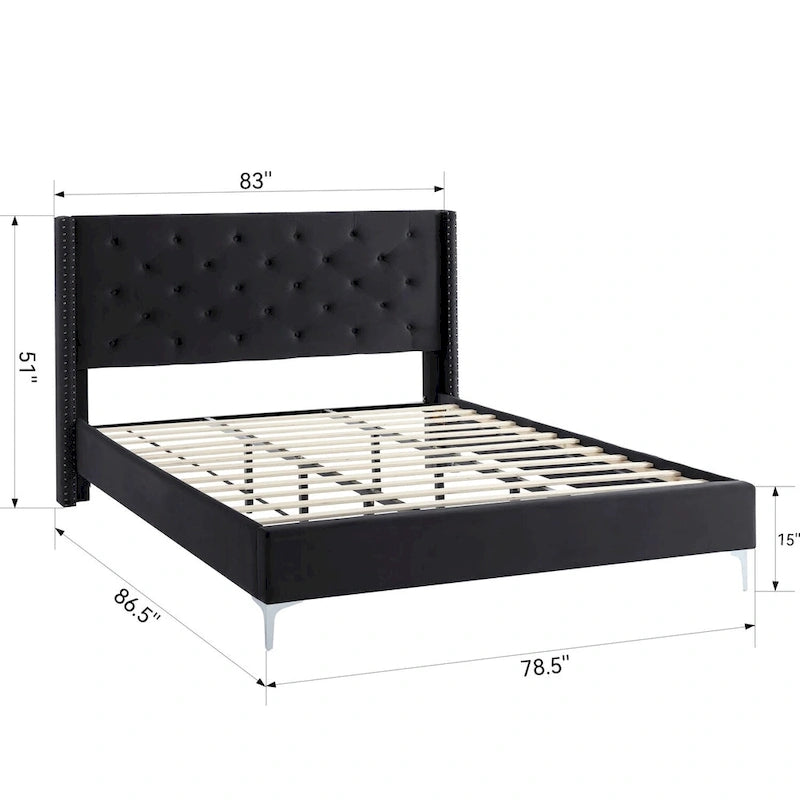 Cadre de lit plateforme Morden Fort King Size en velours rembourré avec pieds en métal de 15 cm