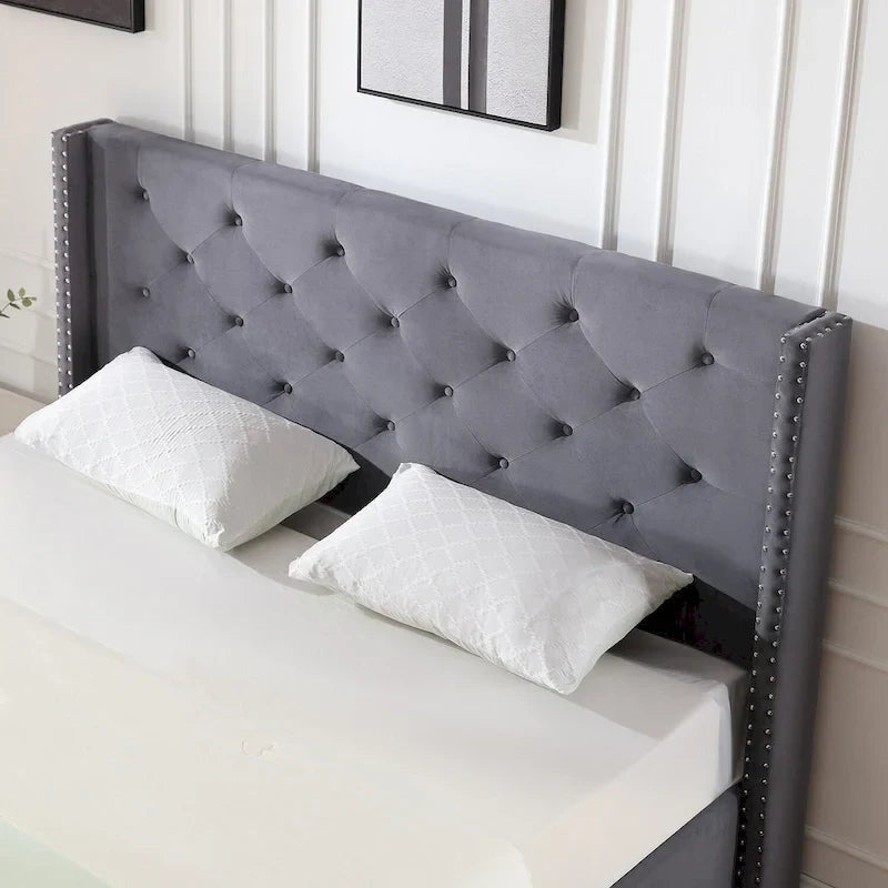 Cadre de lit plateforme Morden Fort King Size en velours rembourré avec pieds en métal de 15 cm