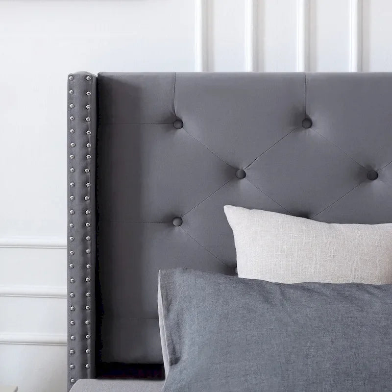 Cadre de lit plateforme Morden Fort King Size en velours rembourré avec pieds en métal de 15 cm