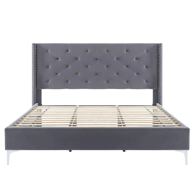 Cadre de lit plateforme Morden Fort King Size en velours rembourré avec pieds en métal de 15 cm
