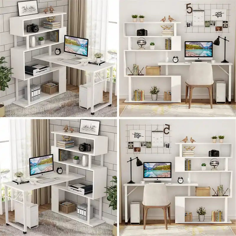 Bureau d'ordinateur rotatif en L avec étagère