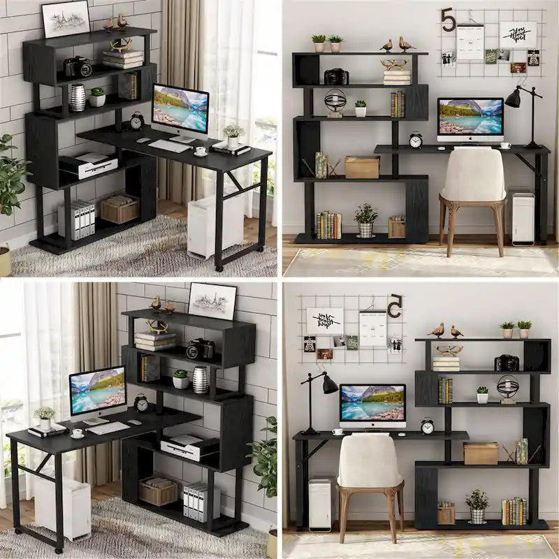 Bureau d'ordinateur rotatif en L avec étagère
