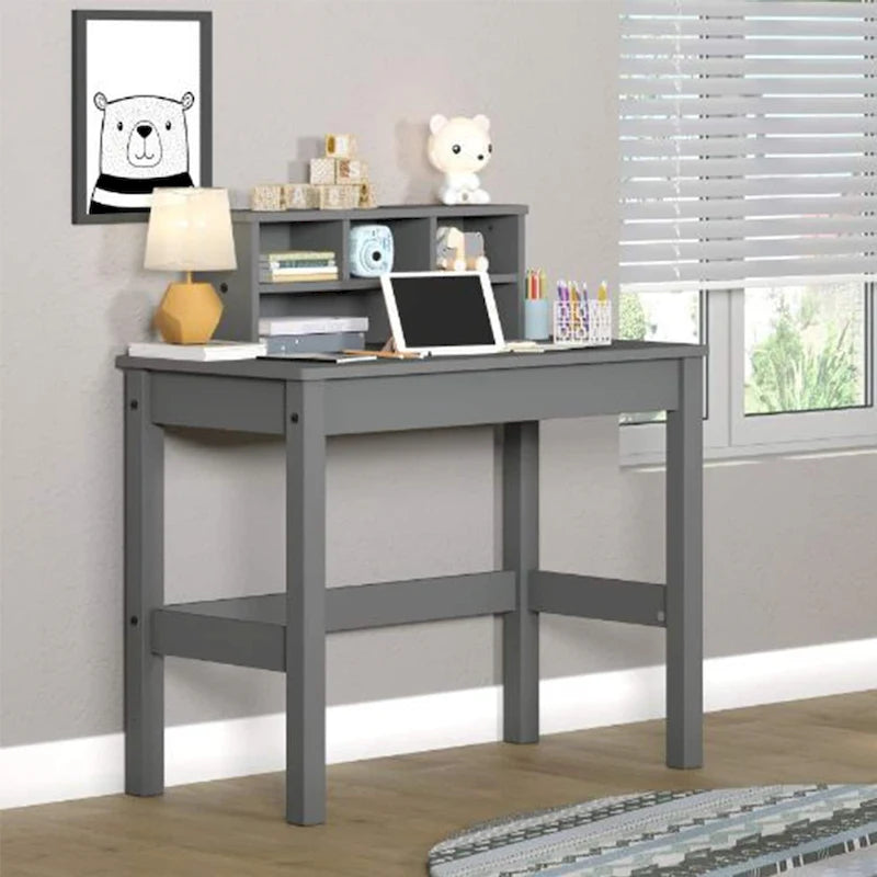 Bureau en bois avec huche de rangement, gris