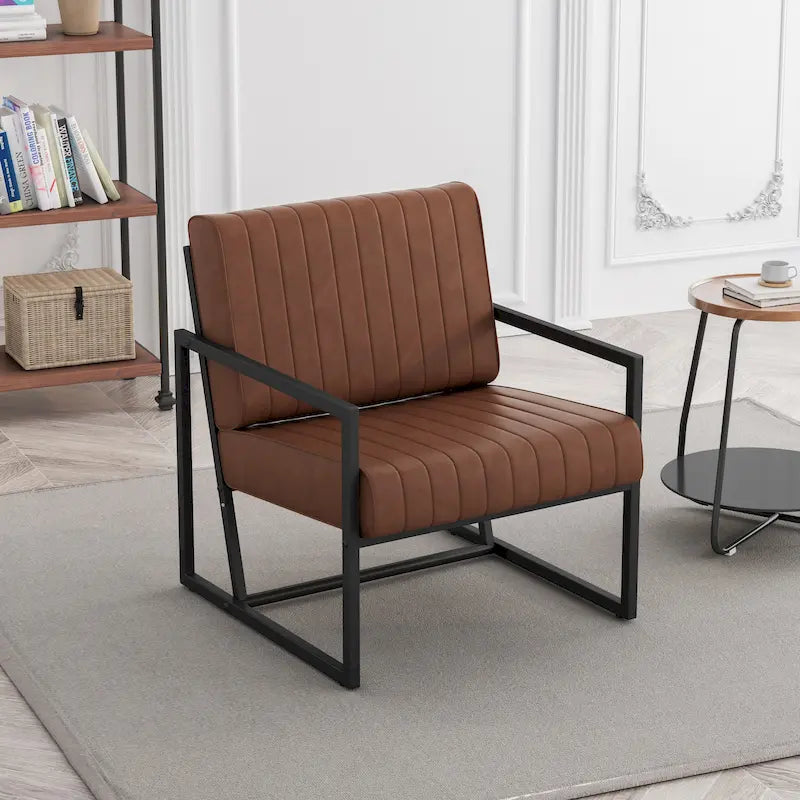 Fauteuil d'appoint en similicuir avec dossier rembourré épais