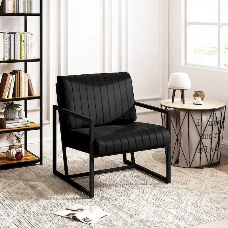 Fauteuil d'appoint en similicuir avec dossier rembourré épais