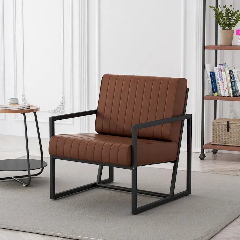 Fauteuil d'appoint en similicuir avec dossier rembourré épais