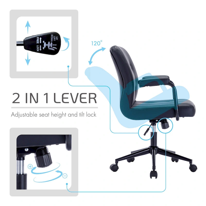 Chaise de bureau Porthos Home Ames en similicuir avec piètement à roulettes en acier, système d'inclinaison central