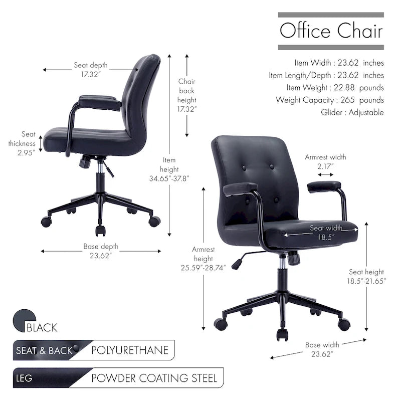 Chaise de bureau Porthos Home Ames en similicuir avec piètement à roulettes en acier, système d'inclinaison central