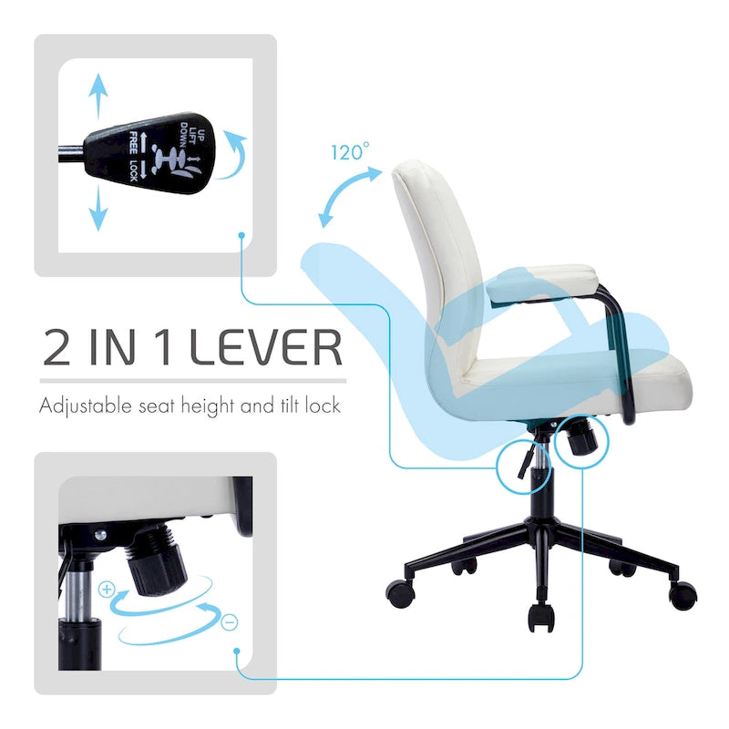 Chaise de bureau Porthos Home Ames en similicuir avec piètement à roulettes en acier, système d'inclinaison central