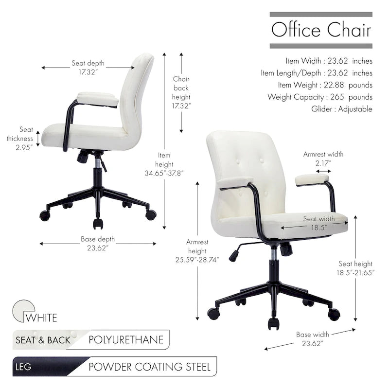 Chaise de bureau Porthos Home Ames en similicuir avec piètement à roulettes en acier, système d'inclinaison central