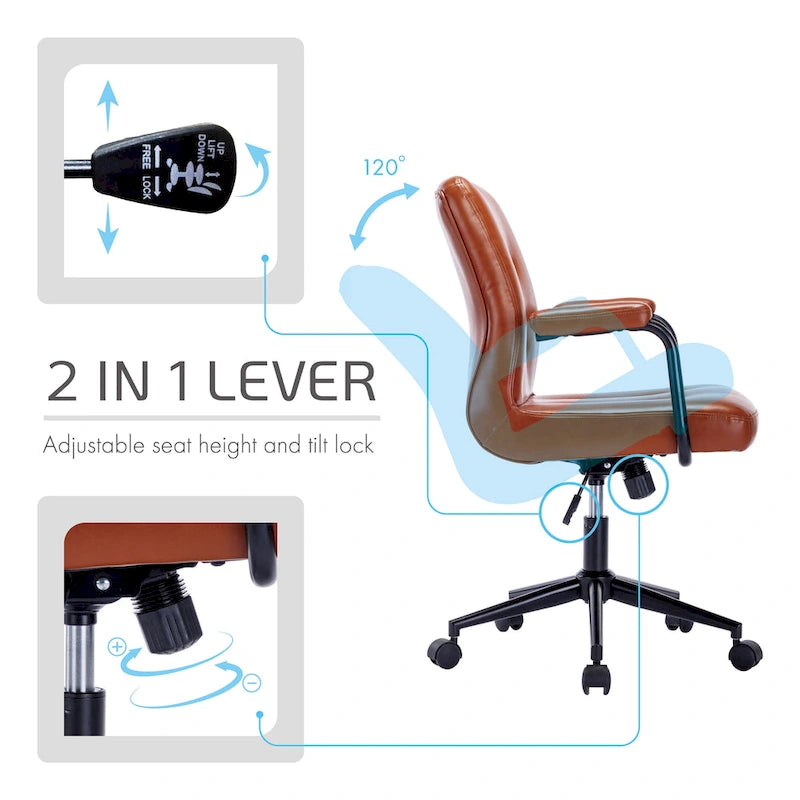 Chaise de bureau Porthos Home Ames en similicuir avec piètement à roulettes en acier, système d'inclinaison central