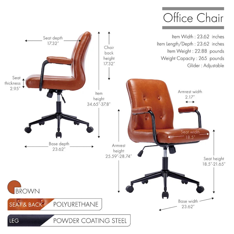 Chaise de bureau Porthos Home Ames en similicuir avec piètement à roulettes en acier, système d'inclinaison central