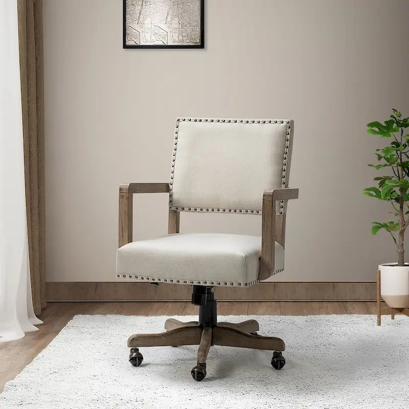 Chaise de bureau moderne Taresa à dossier mi-hauteur, pivotante et réglable en hauteur avec garniture cloutée par HULALA HOME