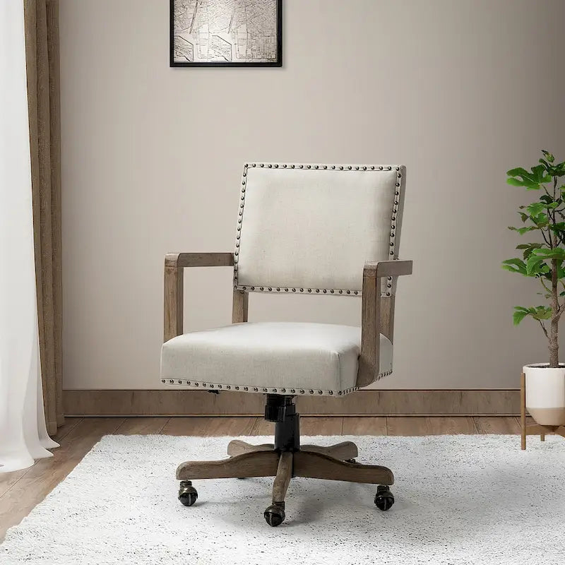 Chaise de bureau moderne Taresa à dossier mi-hauteur, pivotante et réglable en hauteur avec garniture cloutée par HULALA HOME