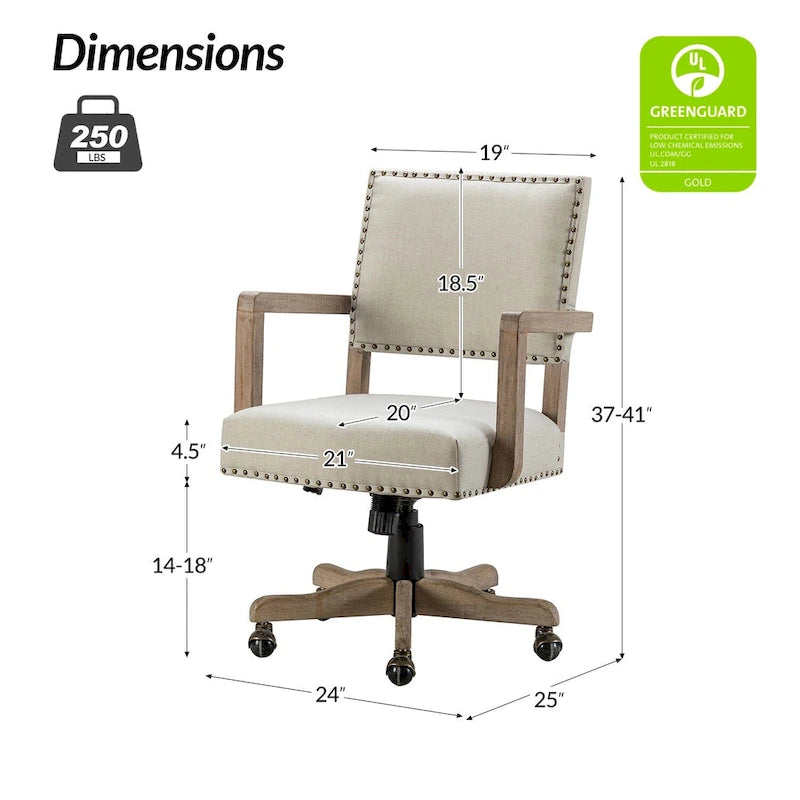 Chaise de bureau moderne Taresa à dossier mi-hauteur, pivotante et réglable en hauteur avec garniture cloutée par HULALA HOME