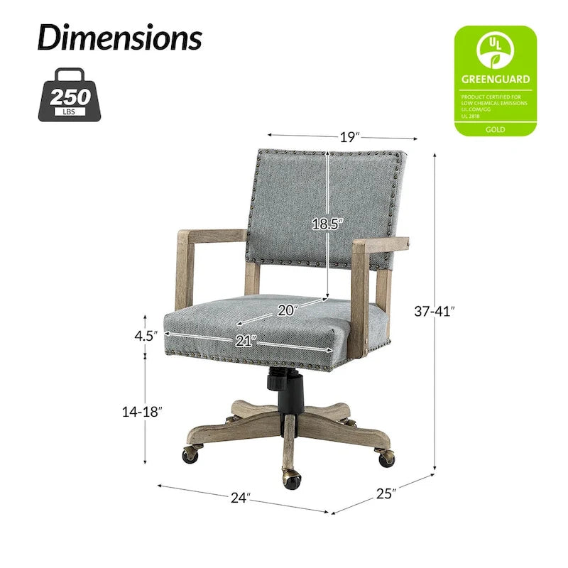 Chaise de bureau moderne Taresa à dossier mi-hauteur, pivotante et réglable en hauteur avec garniture cloutée par HULALA HOME