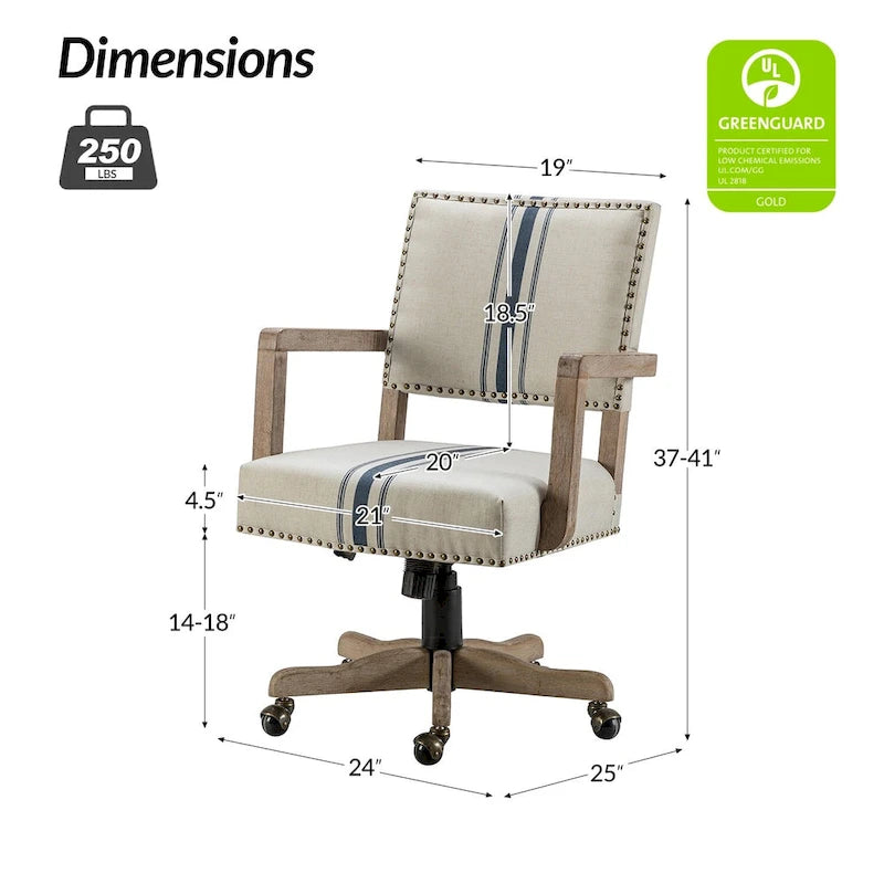 Chaise de bureau moderne Taresa à dossier mi-hauteur, pivotante et réglable en hauteur avec garniture cloutée par HULALA HOME