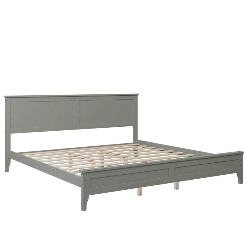 Lit plateforme king en bois massif gris moderne