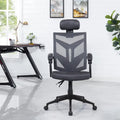 Chaise de bureau ergonomique réglable avec appui-tête Fauteuil de bureau ergonomique en maille à dossier haut avec support lombaire et roulettes