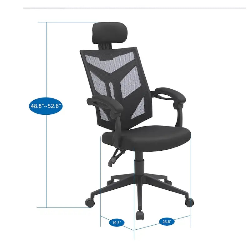 Chaise de bureau ergonomique réglable avec appui-tête Fauteuil de bureau ergonomique en maille à dossier haut avec support lombaire et roulettes