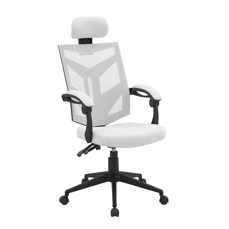 Chaise de bureau ergonomique réglable avec appui-tête Fauteuil de bureau ergonomique en maille à dossier haut avec support lombaire et roulettes