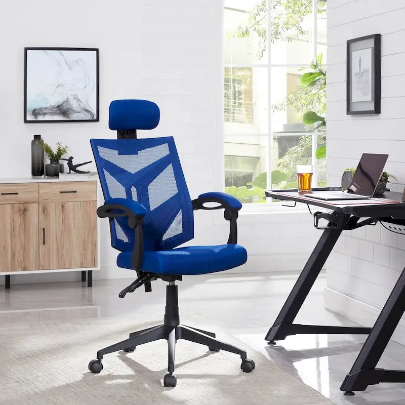 Chaise de bureau ergonomique réglable avec appui-tête Fauteuil de bureau ergonomique en maille à dossier haut avec support lombaire et roulettes