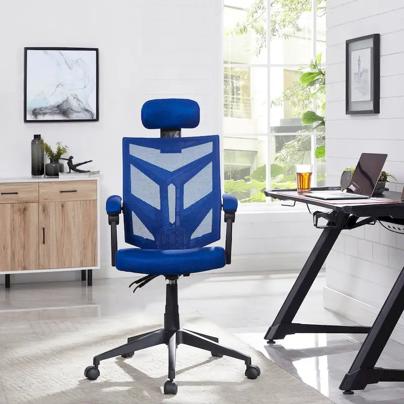 Chaise de bureau ergonomique réglable avec appui-tête Fauteuil de bureau ergonomique en maille à dossier haut avec support lombaire et roulettes