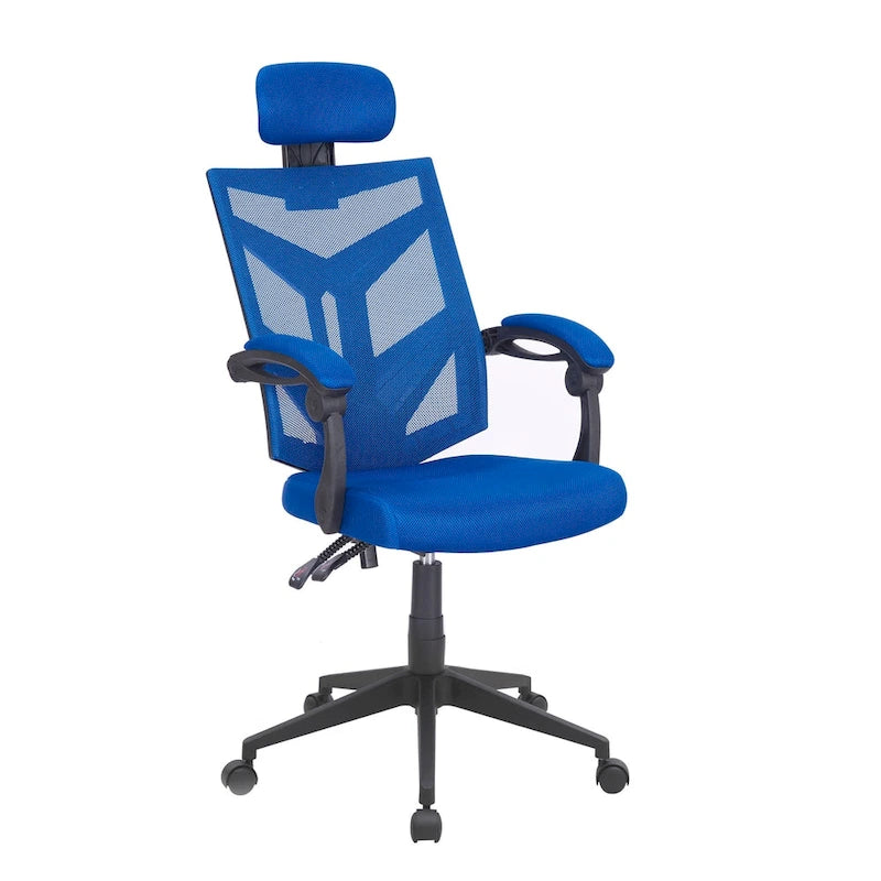 Chaise de bureau ergonomique réglable avec appui-tête Fauteuil de bureau ergonomique en maille à dossier haut avec support lombaire et roulettes
