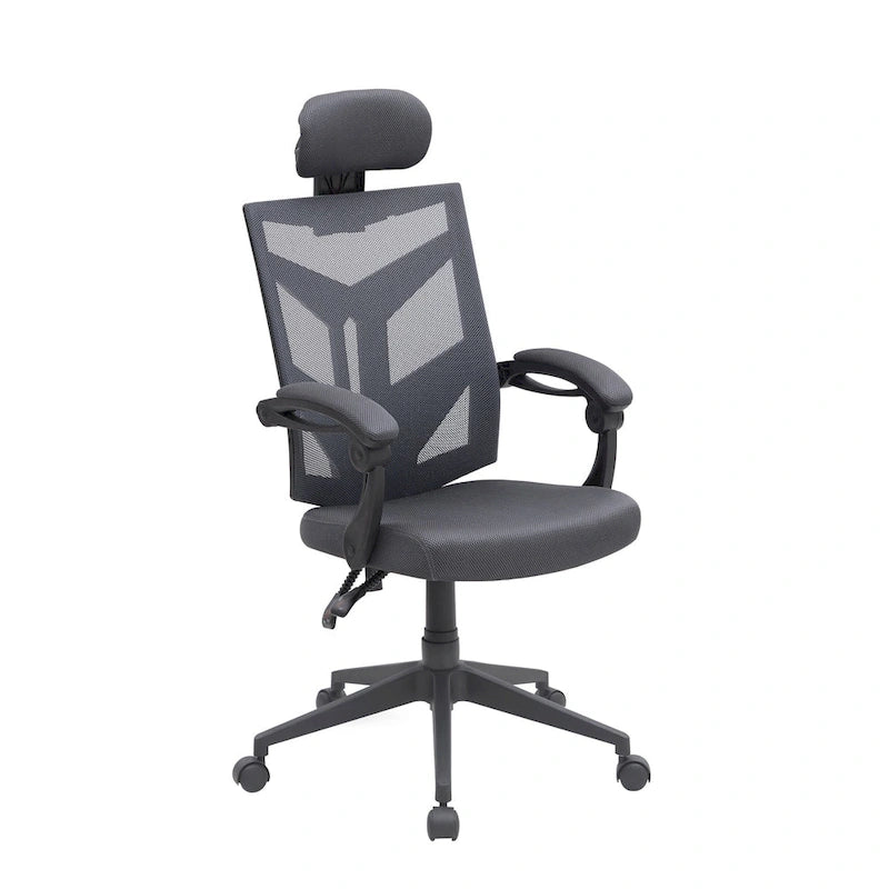 Chaise de bureau ergonomique réglable avec appui-tête Fauteuil de bureau ergonomique en maille à dossier haut avec support lombaire et roulettes