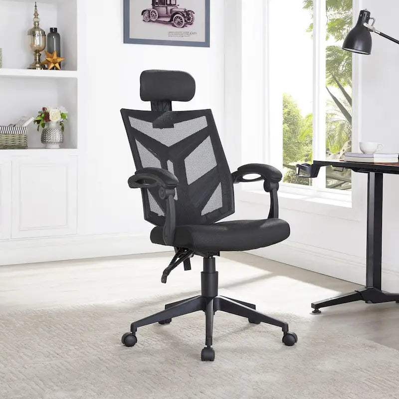 Chaise de bureau ergonomique réglable avec appui-tête Fauteuil de bureau ergonomique en maille à dossier haut avec support lombaire et roulettes