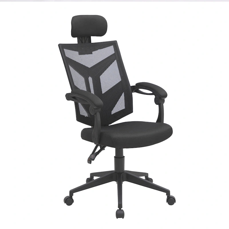 Chaise de bureau ergonomique réglable avec appui-tête Fauteuil de bureau ergonomique en maille à dossier haut avec support lombaire et roulettes