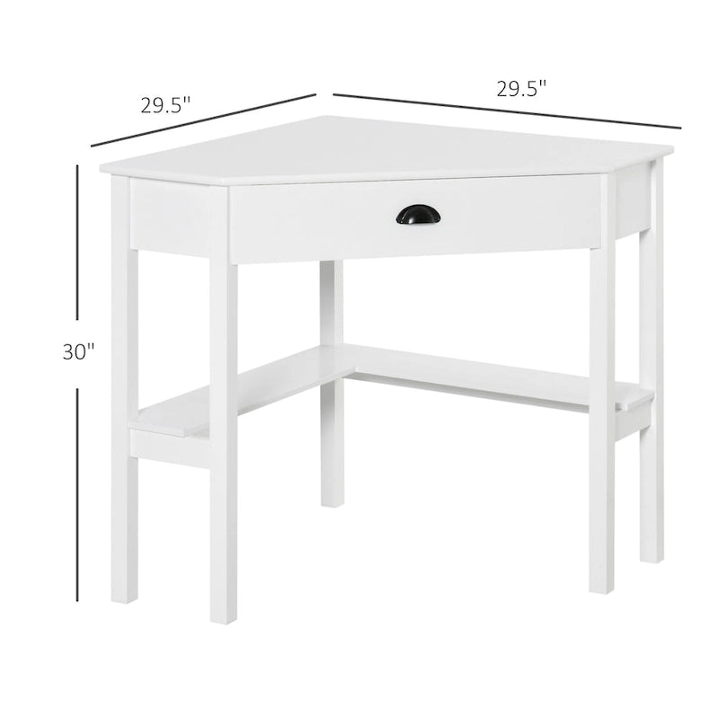 Bureau d'angle HOMCOM, bureau d'ordinateur triangulaire avec tiroir et étagères de rangement pour petit espace