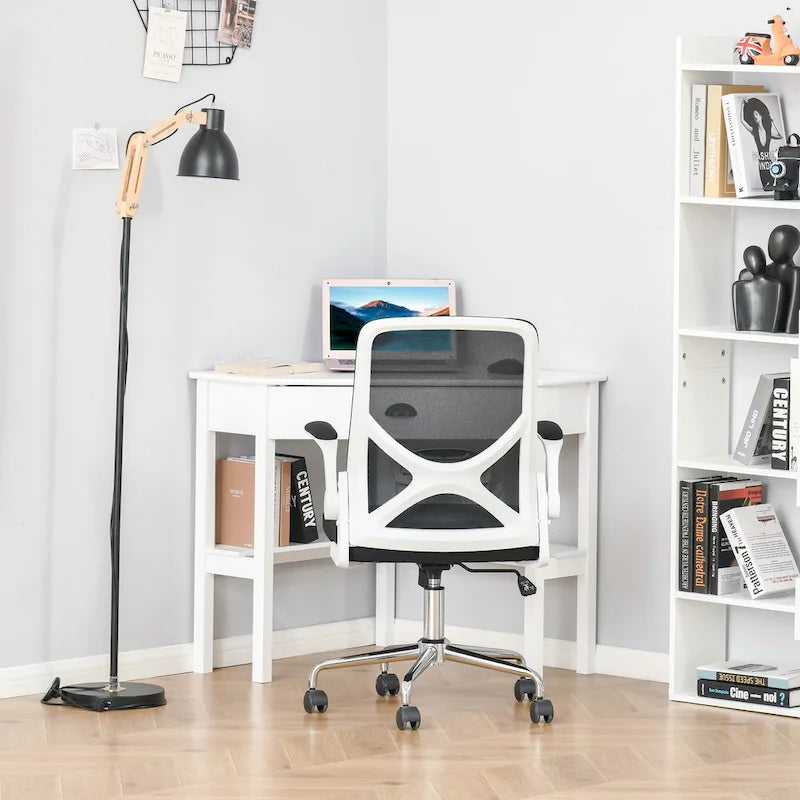 Bureau d'angle HOMCOM, bureau d'ordinateur triangulaire avec tiroir et étagères de rangement pour petit espace
