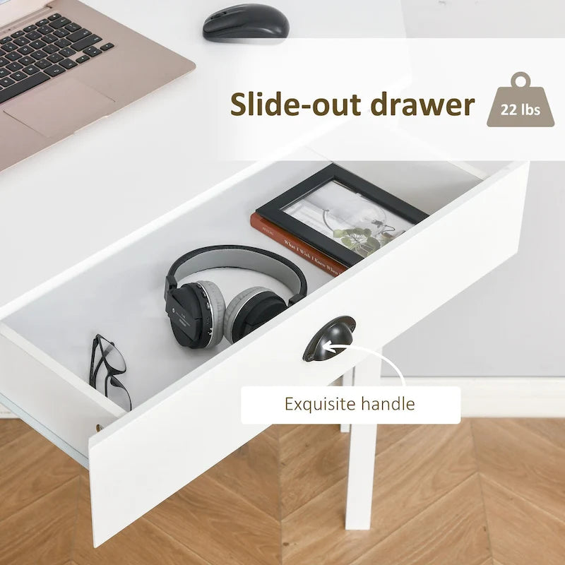 Bureau d'angle HOMCOM, bureau d'ordinateur triangulaire avec tiroir et étagères de rangement pour petit espace