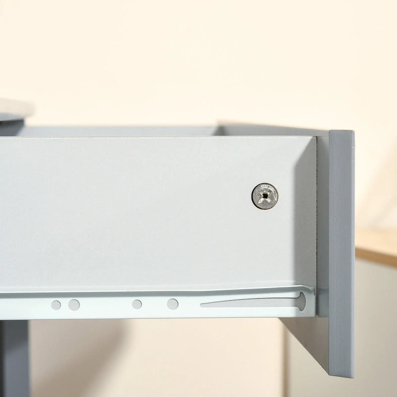 Bureau d'angle HOMCOM, bureau d'ordinateur triangulaire avec tiroir et étagères de rangement pour petit espace