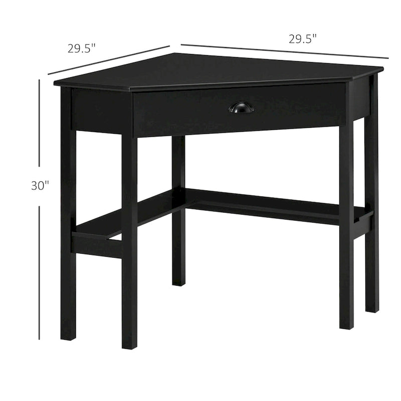 Bureau d'angle HOMCOM, bureau d'ordinateur triangulaire avec tiroir et étagères de rangement pour petit espace