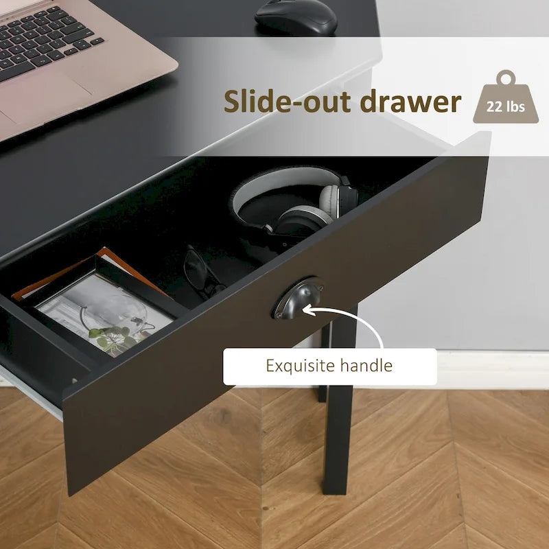 Bureau d'angle HOMCOM, bureau d'ordinateur triangulaire avec tiroir et étagères de rangement pour petit espace