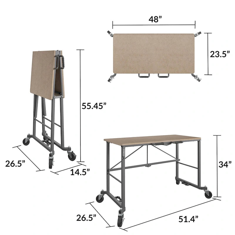 Bureau de travail pliable portable COSCO Smartfold avec plateau de travail en MDF