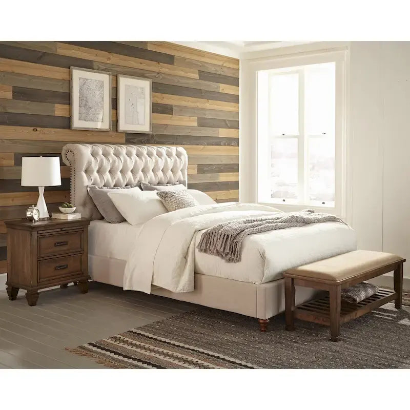 Chambre à coucher 4 pièces Clemence en beige et chêne brûlé
