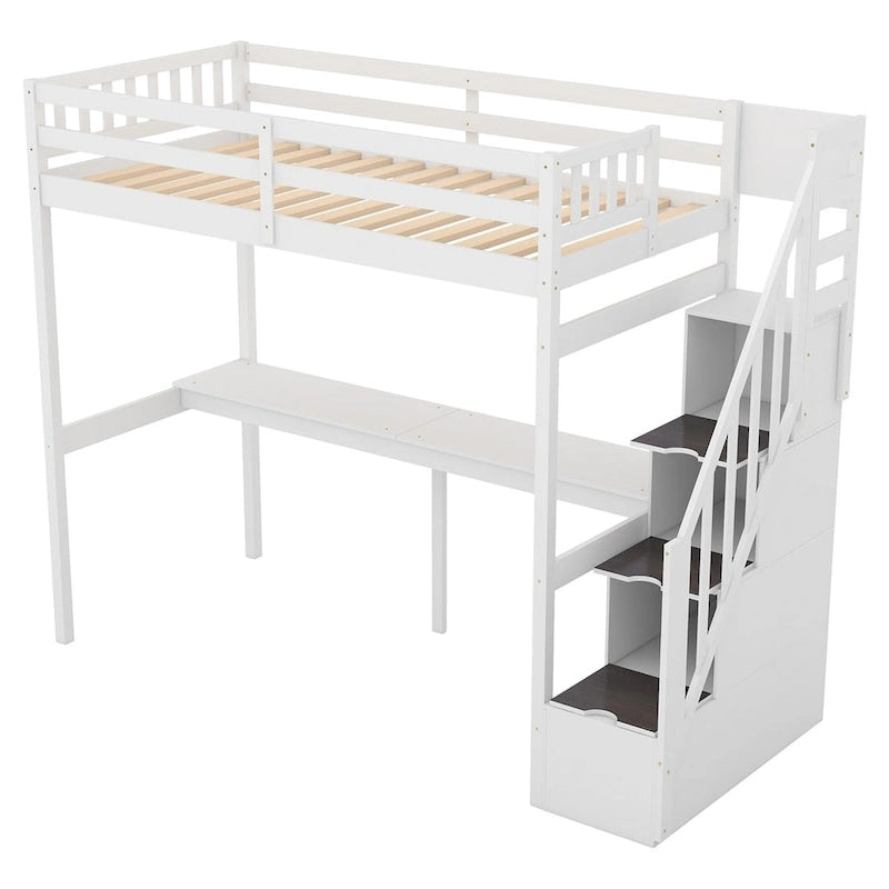 Lit mezzanine Merax pour jumeaux avec escalier et bureau intégré