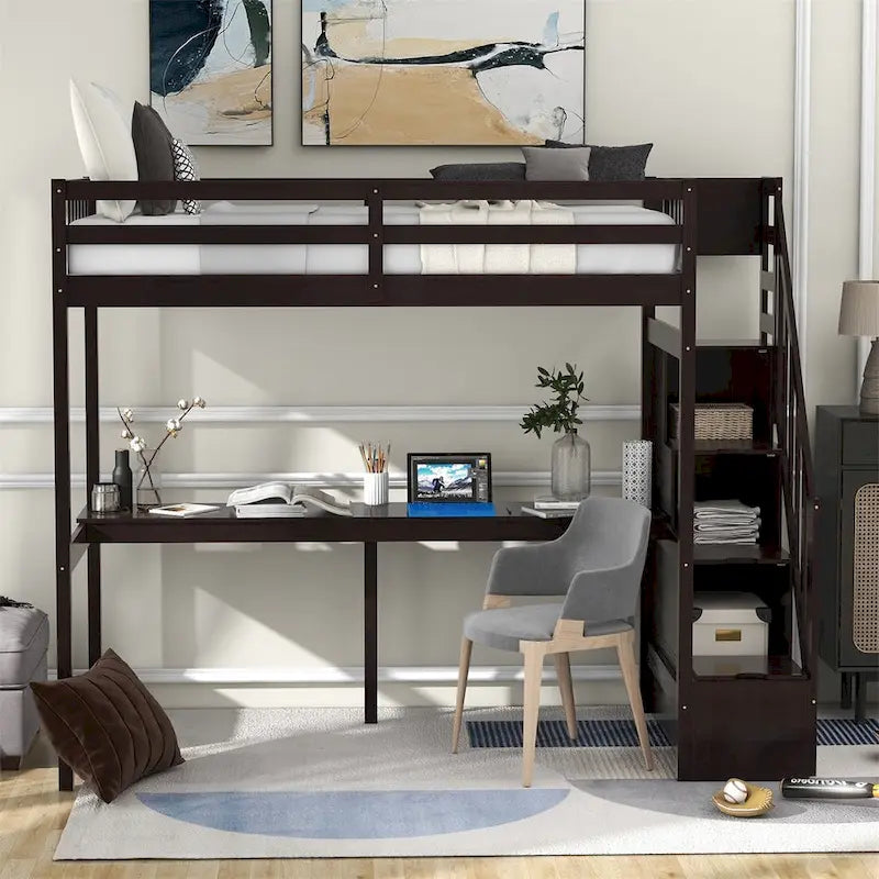 Lit mezzanine Merax pour jumeaux avec escalier et bureau intégré
